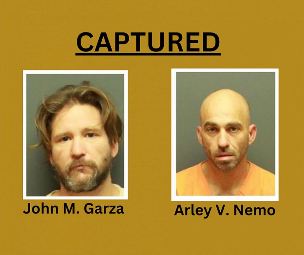 PHOTO: John Garza and Arley Nemo are back in custody after they allegedly escaped from jail by tunneled through a cell wall, authorities said.