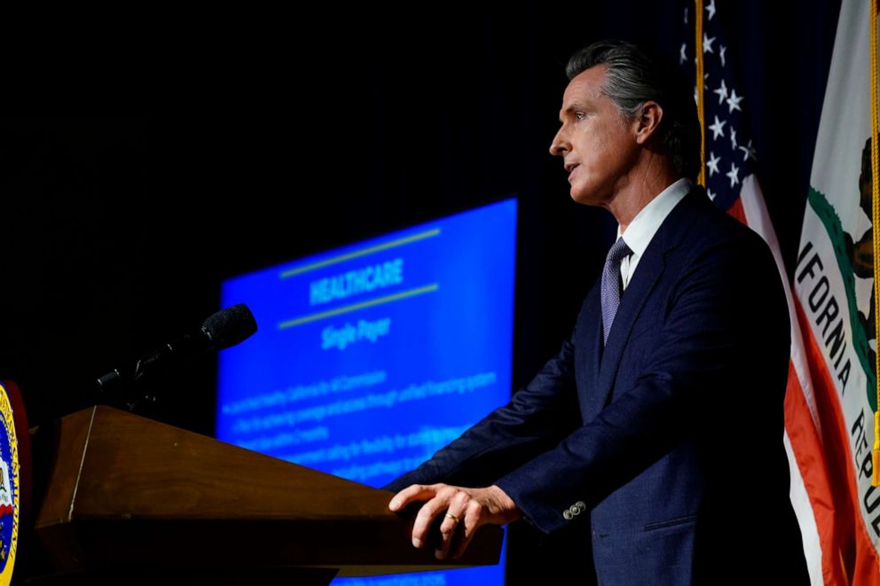 PHOTO: California Gov. Gavin Newsom unveils his proposed $286 billion 2022-2023 state budget during a news conference in Sacramento, Calif., Jan. 10, 2022.