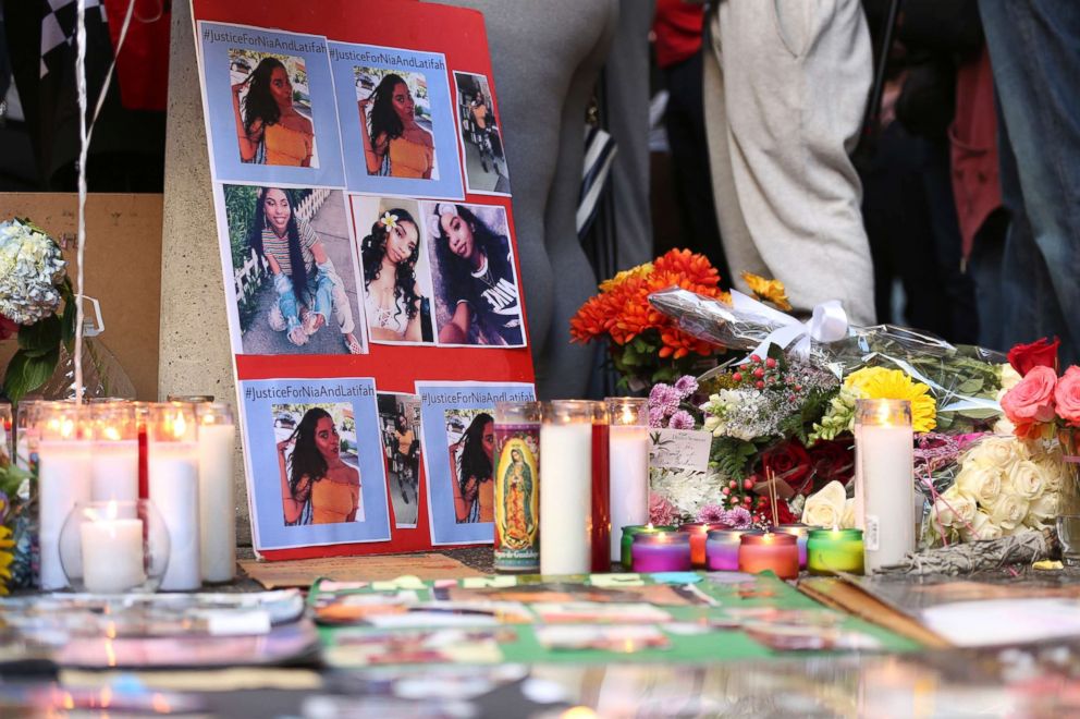 PHOTO: A memorial for 18-year-old Nia Wilson takes shape outside Bay Area Rapid Transit's MacArthur Station, July 23, 2018, a day after she was fatally stabbed on a platform at the station, in Oakland, Calif.