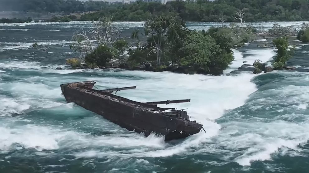 PHOTO: Severe weather conditions caused the iron scow at Niagara Falls, which has remained lodged for over a century, to shift significantly from its position, Nov. 1, 2019.