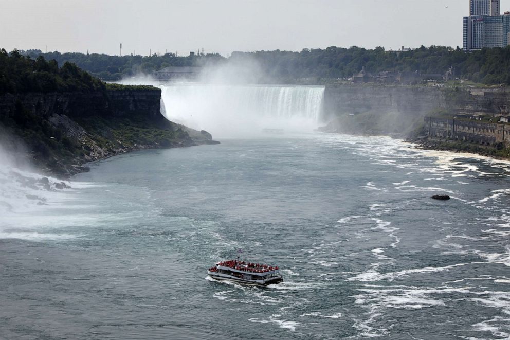 PHOTO: Tourists ride the Hornblower cruise ship in Niagara Falls, Ontario, Canada, Aug. 9, 2021.