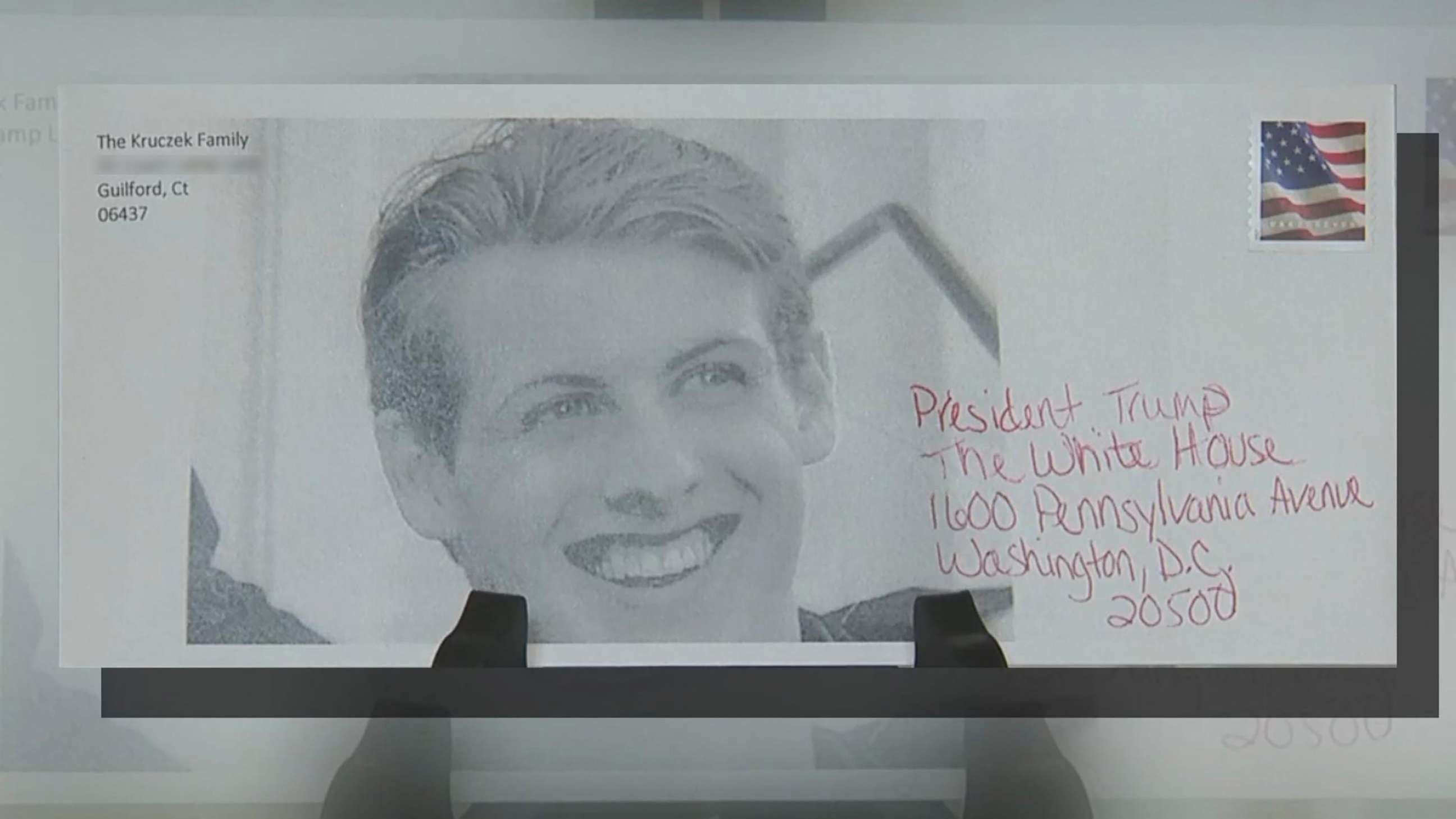 PHOTO: Nick Kruczek'S photo appears on an envelope his mother, Sue Kruczek, is sending to President Donald Trump.