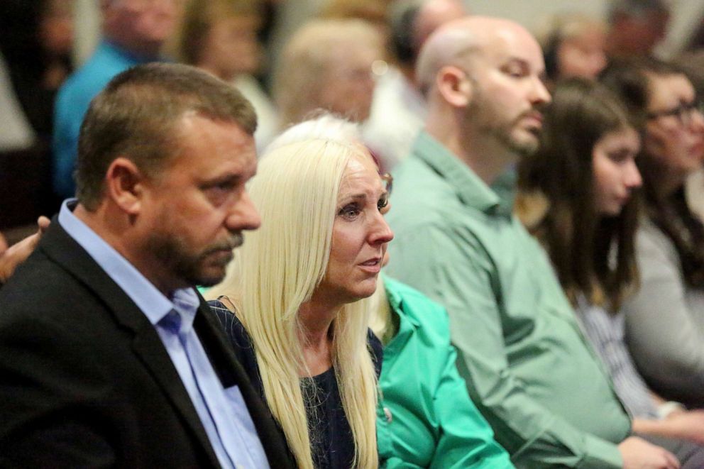 PHOTO: Nicole Oulson, widow of Chad Oulson, reacts to the reading of the verdict at former Tampa police captain Curtis Reeves' murder trial on Feb 25, 2022, in Dade City, Fla. Reeves was found not guilty of second degree murder in the shooting of Oulson.