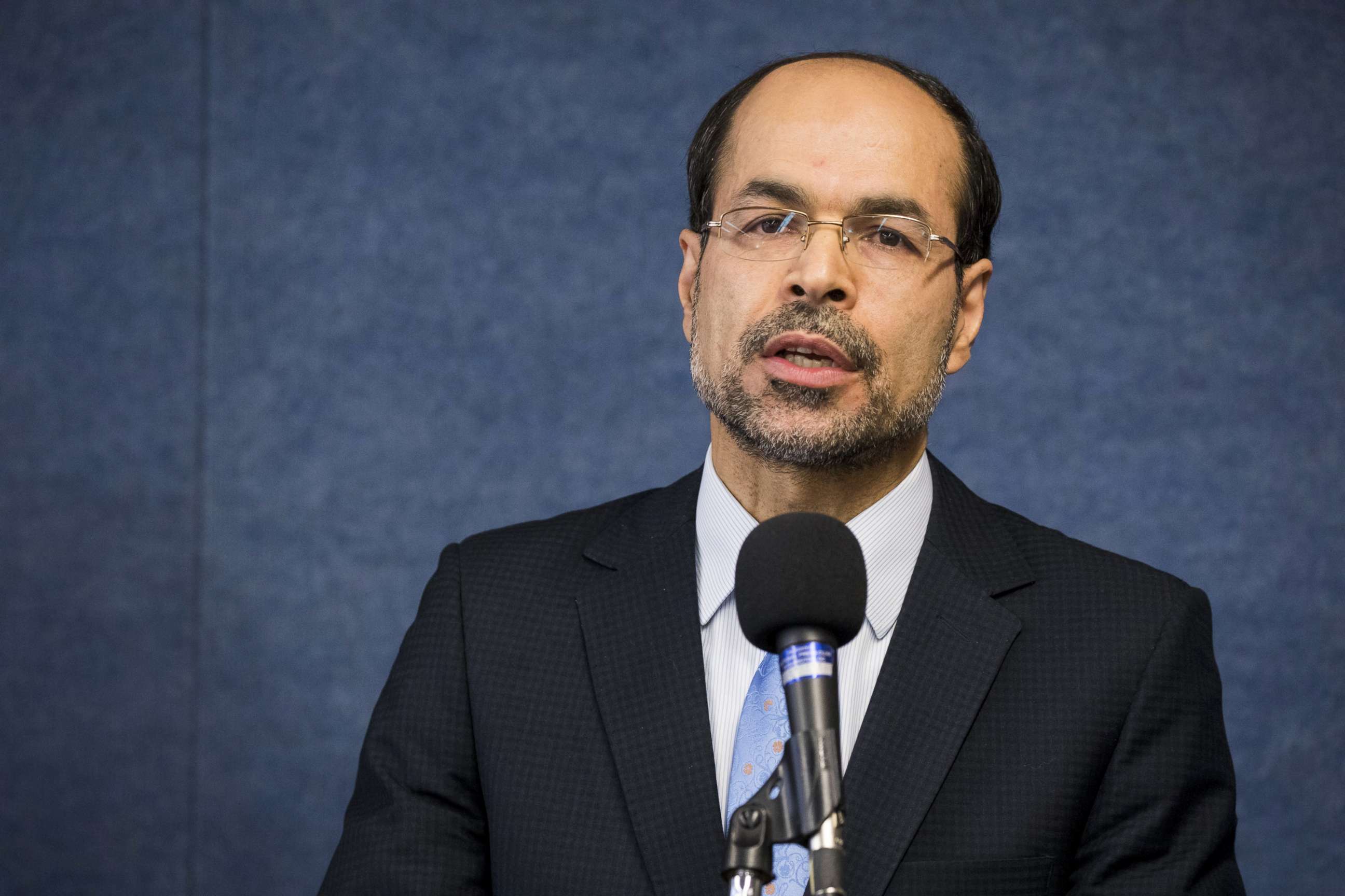 PHOTO: Nihad Awad, Executive Director of the Council on American-Islamic Relations, speaks at the National Press Club in Washington, DC, Dec. 5, 2017.