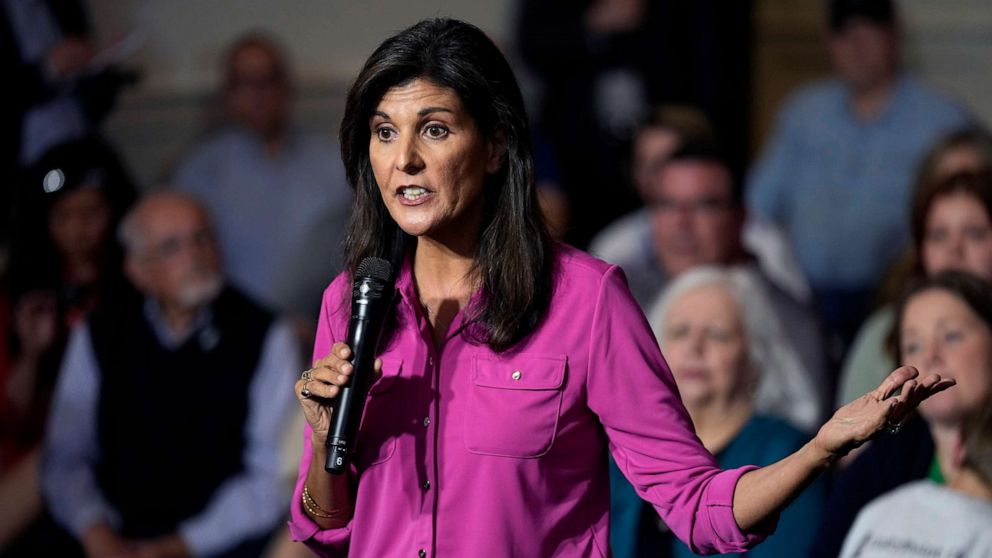 PHOTO: Republican presidential nominee Nikki Haley speaks at a campaign event at City Hall on May 17, 2023 in Ankeny, Iowa.