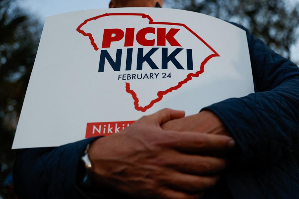 PHOTO: Supporters listen to US Republican Presidential hopeful and former UN Ambassador Nikki Haley speak during a campaign event in Beaufort, South Carolina, Feb. 21, 2024.