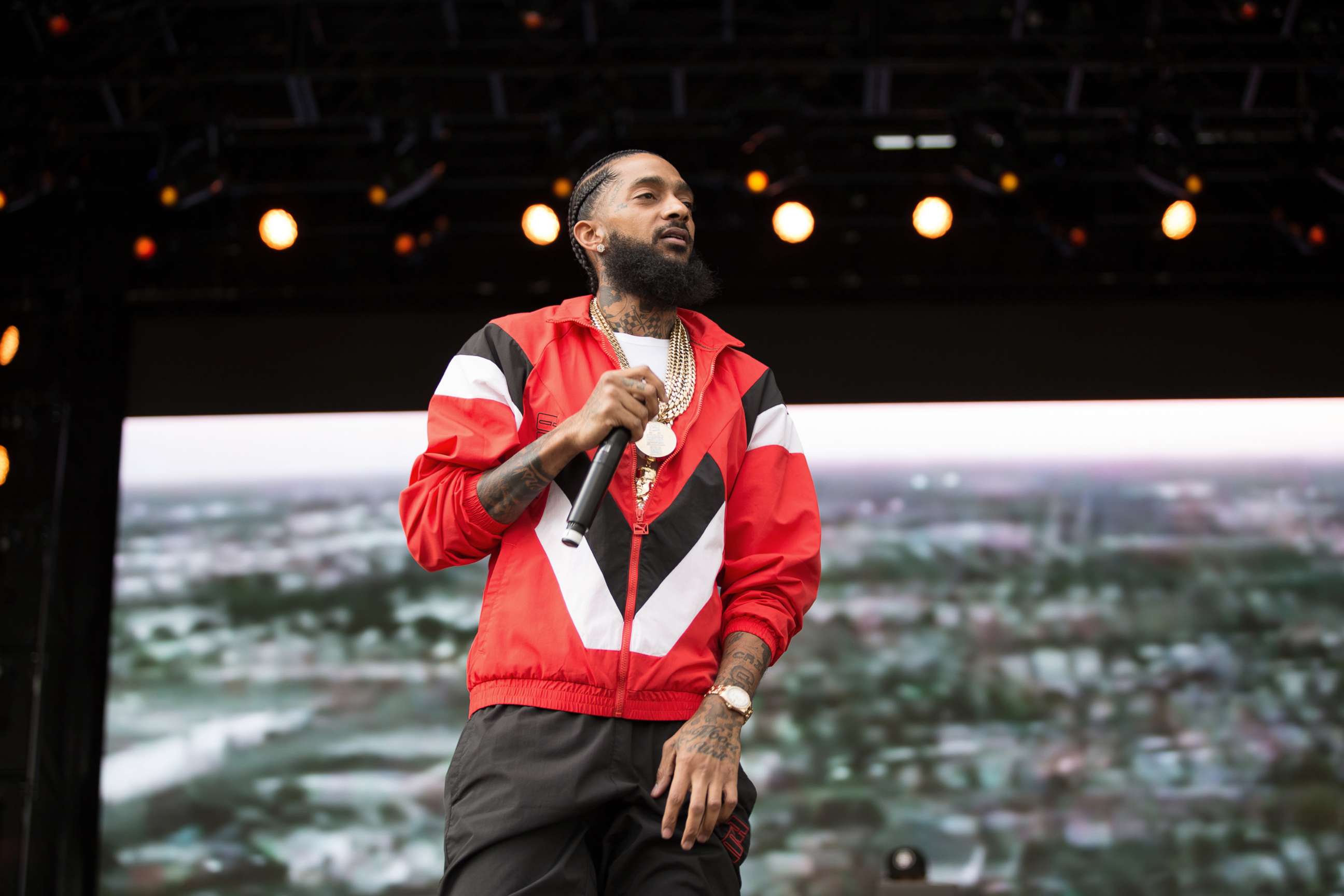 PHOTO: Rapper Nipsey Hussle performs onstage at RFK Stadium, April 28, 2018, in Washington, D.C. 