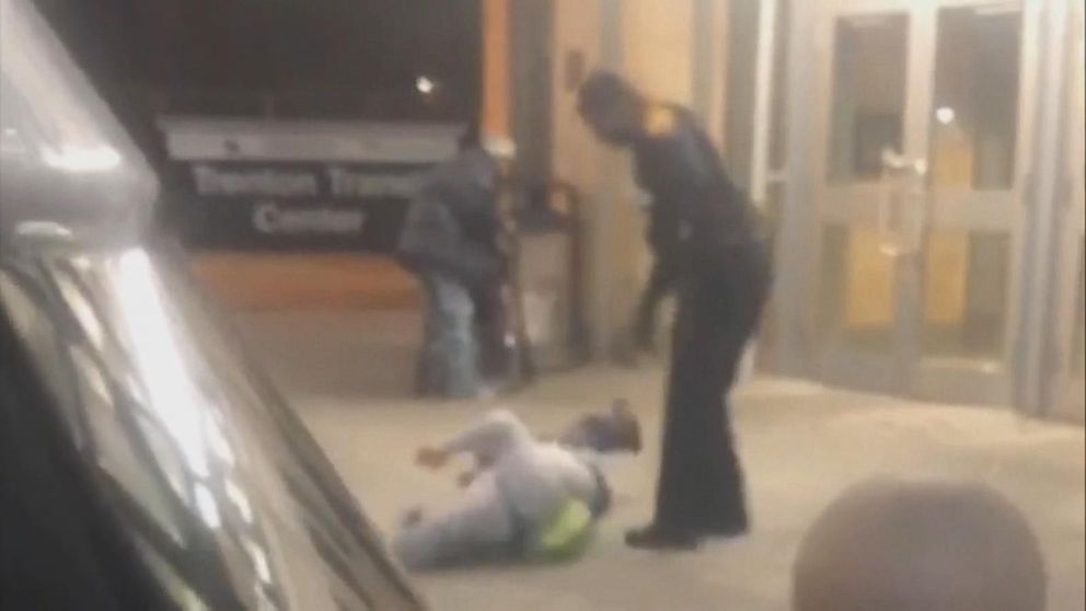 PHOTO: A New Jersey Transit police officer is under investigation after a cellphone video surfaced showing him apparently dragging, cursing and hitting a man who appeared to be passed out in front of the Trenton Transit Center, March 9, 2019.