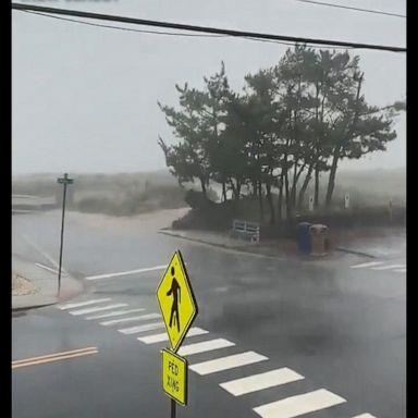 Heavy rain and wind hit New Jersey, as Tropical Storm Fay moves north.