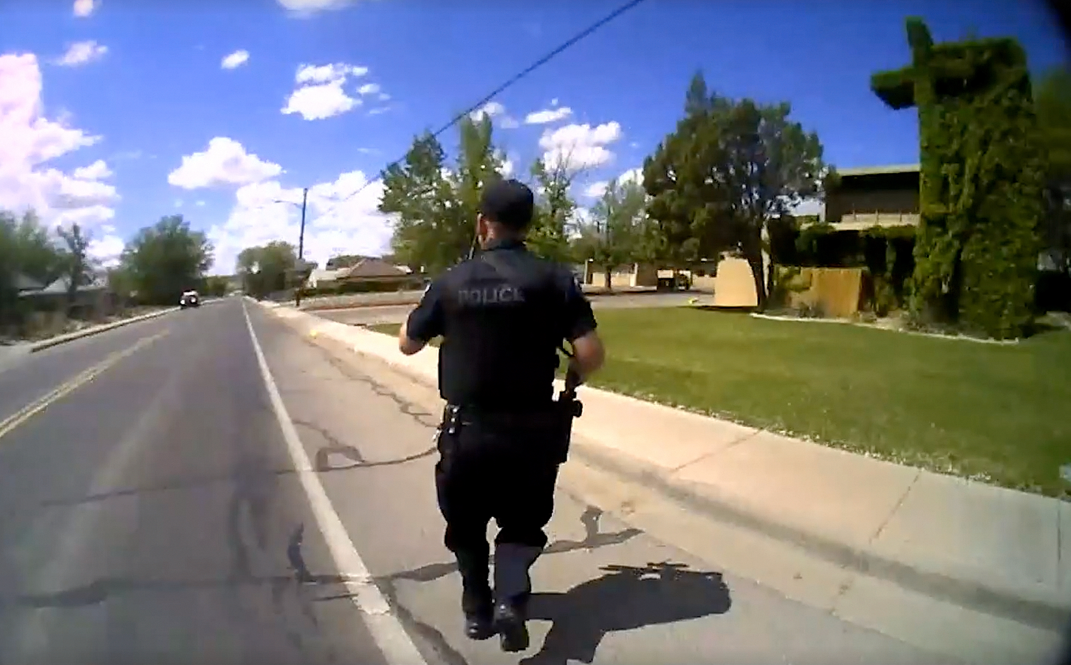 PHOTO: A still from body camera footage during the pursuit of an active shooter in Farmington, New Mexico, on May 15, 2023.
