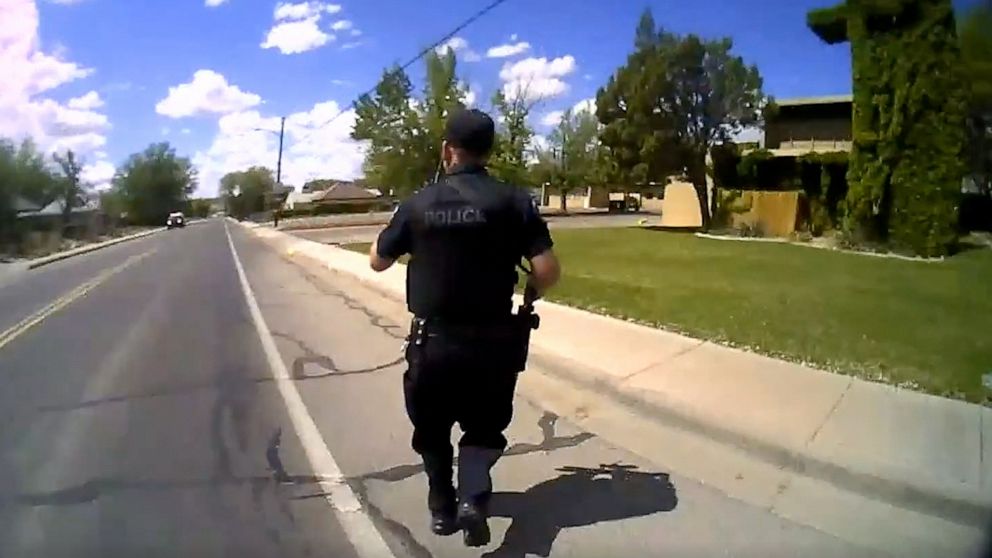 PHOTO: A still from body camera footage during the pursuit of an active shooter in Farmington, New Mexico, on May 15, 2023.
