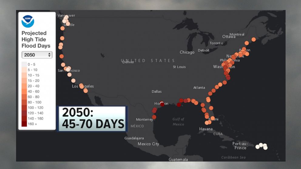 PHOTO: NOAA graphic showing projected amount of high tide flood days.