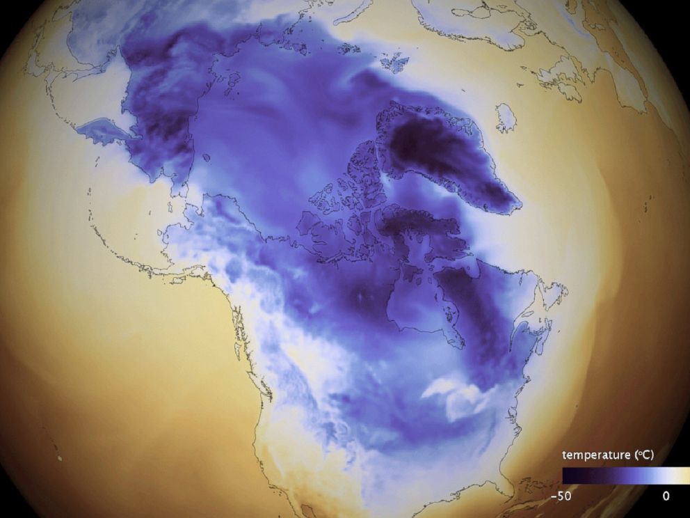 PHOTO: A handout image made available on Jan. 2, 2018 shows the Arctic cold that extends through Canada into the United States.