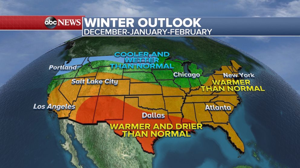 U.S. Winter Outlook: Drier, warmer South, wetter North with return