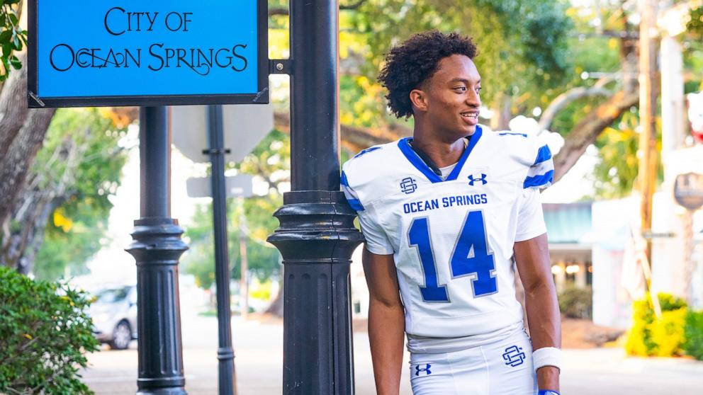 PHOTO: Nolan Wells in his football uniform during the summer/fall season of 2024 at Ocean Springs High School, where he was a senior.