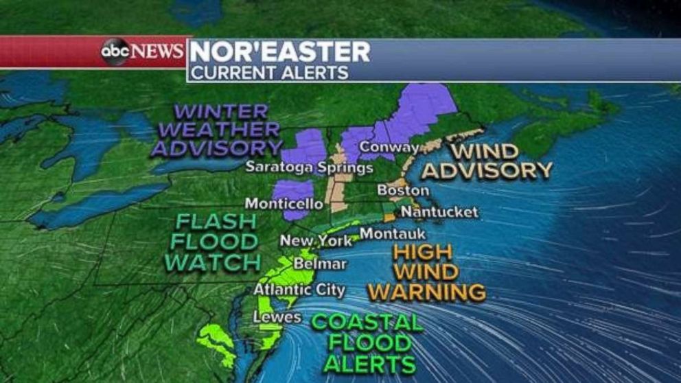 PHOTO: Several alerts are in place across the Northeast due to the nor'easter hitting the region Saturday.