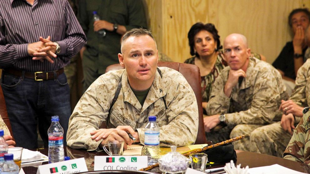 PHOTO: U.S. Marine Corps Col. Norman Cooling speaks to members of International Security Assistance Force, Afghanistan, and Pakistan military officials in Kandahar, Afghanistan, June 21, 2011.