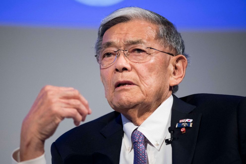 PHOTO: Norman Yoshio Mineta delivers a speech during the presentation of the Mineta Legacy Project on the documentary film, "An American Story: Norman Mineta and His Legacy" chronicling the life and career of Sec. Norman Mineta, in Tokyo, Nov. 9, 2018.