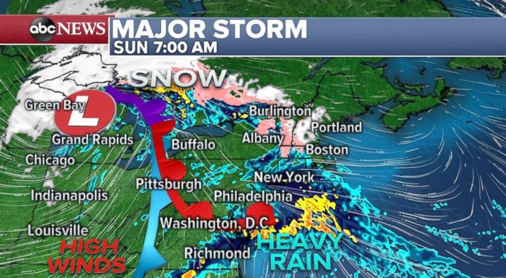 PHOTO: Snow is possible in the Upper Midwest through Sunday morning and the Northeast will see heavy rain.