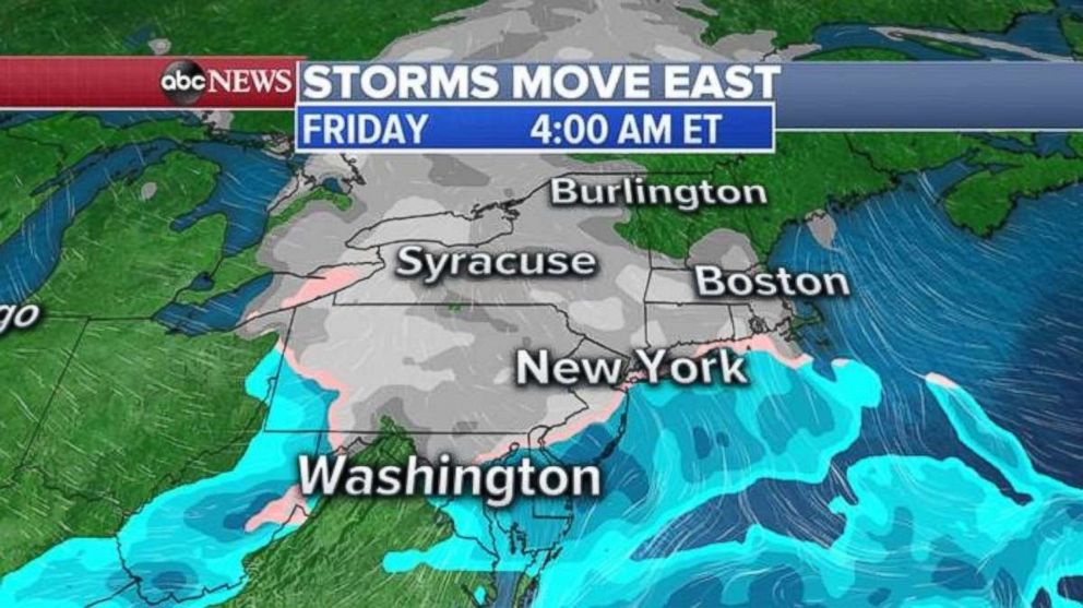  A first storm will move into the Northeast on Friday morning. 