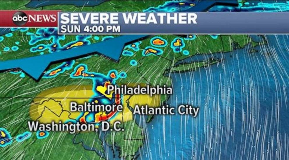 PHOTO: Severe weather in the Northeast will be most likely through Maryland, Delaware and northern Virginia and southern New Jersey.