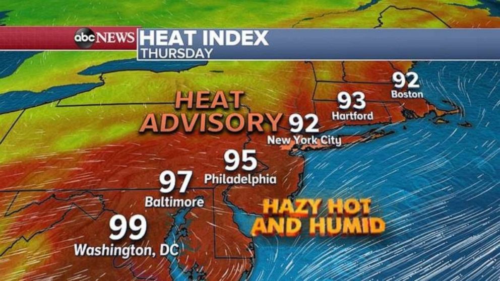 PHOTO: The Northeast corridor will be hot, hazy and humid throughout the day.