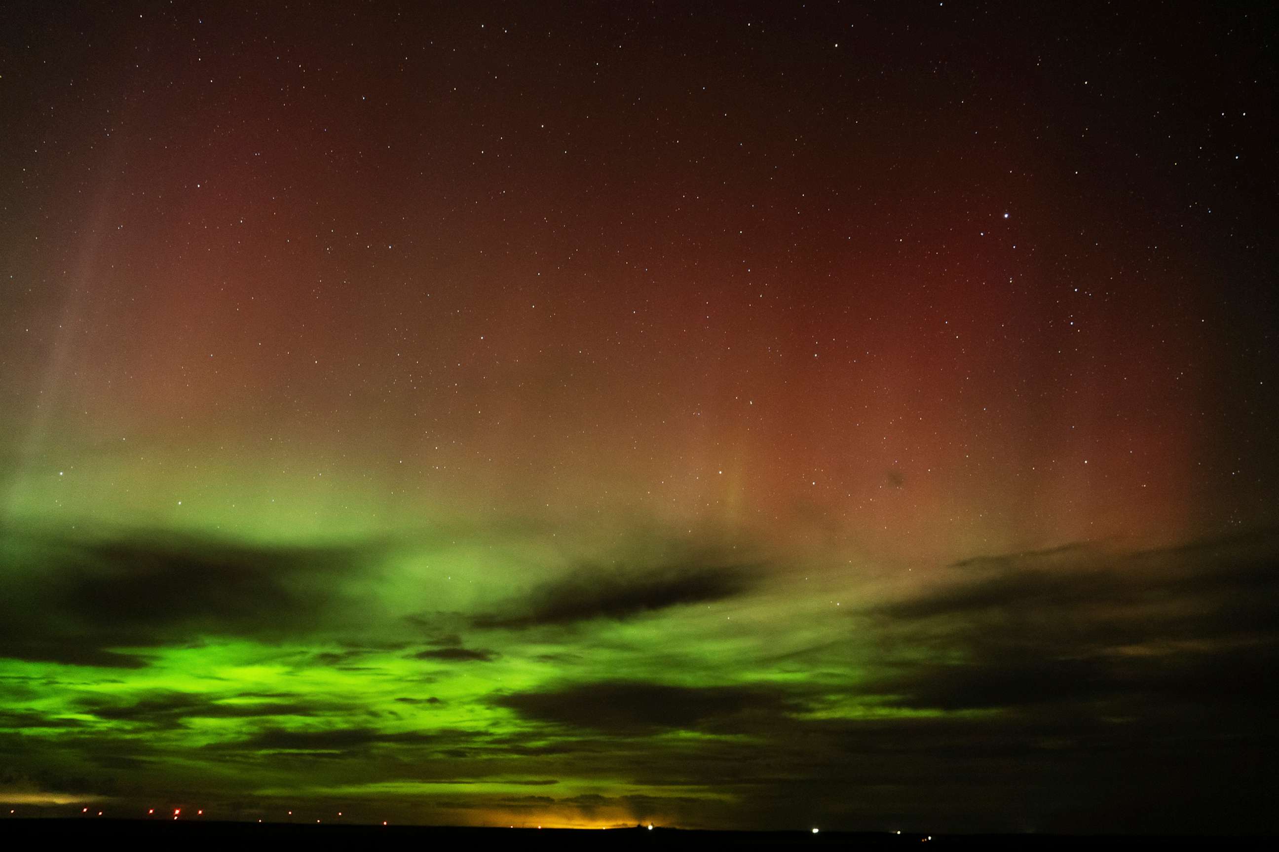 PHOTO: An aurora borealis, also known as the northern lights, is seen in the night sky in the early morning hours of April 24, 2023, near Washtucna, Wash.