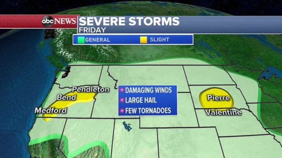 PHOTO: Severe storms are possible in Oregon and South Dakota on Friday.