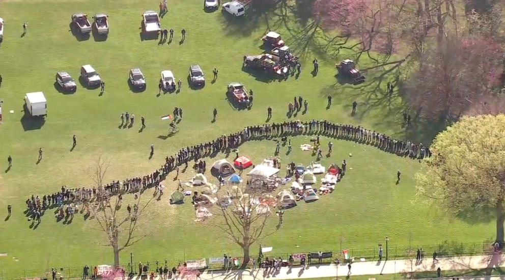 PHOTO: Students protesting the war in Gaza started an encampment at Northwestern University in Evansville, Ill., on Thursday, April 25, 2024.