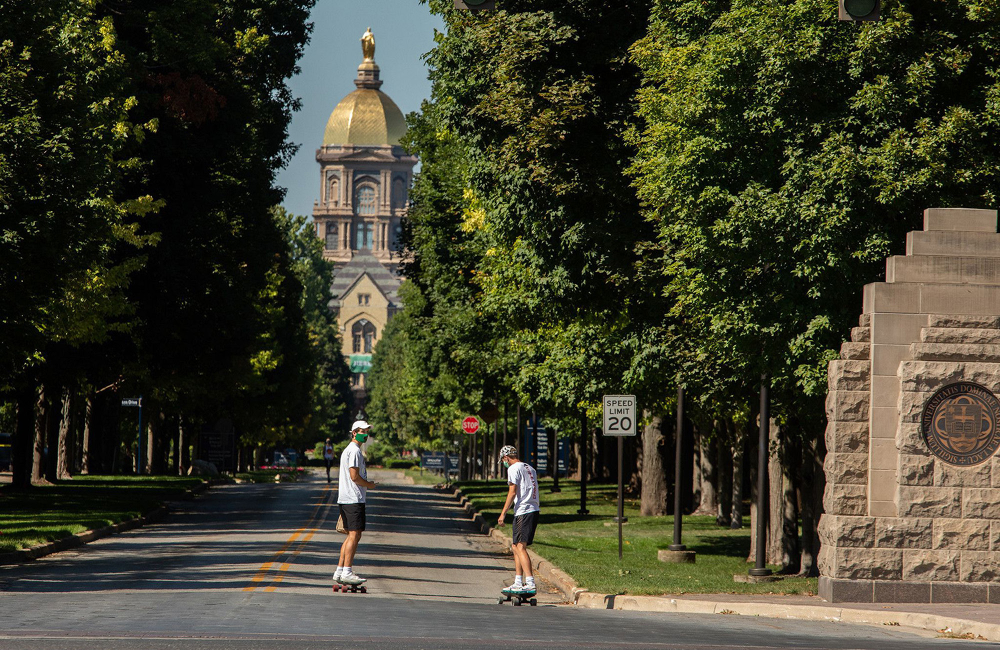 PHOTO: Students on the campus at the University of Notre Dame in South Bend, Ind. on Aug. 23, 2020.