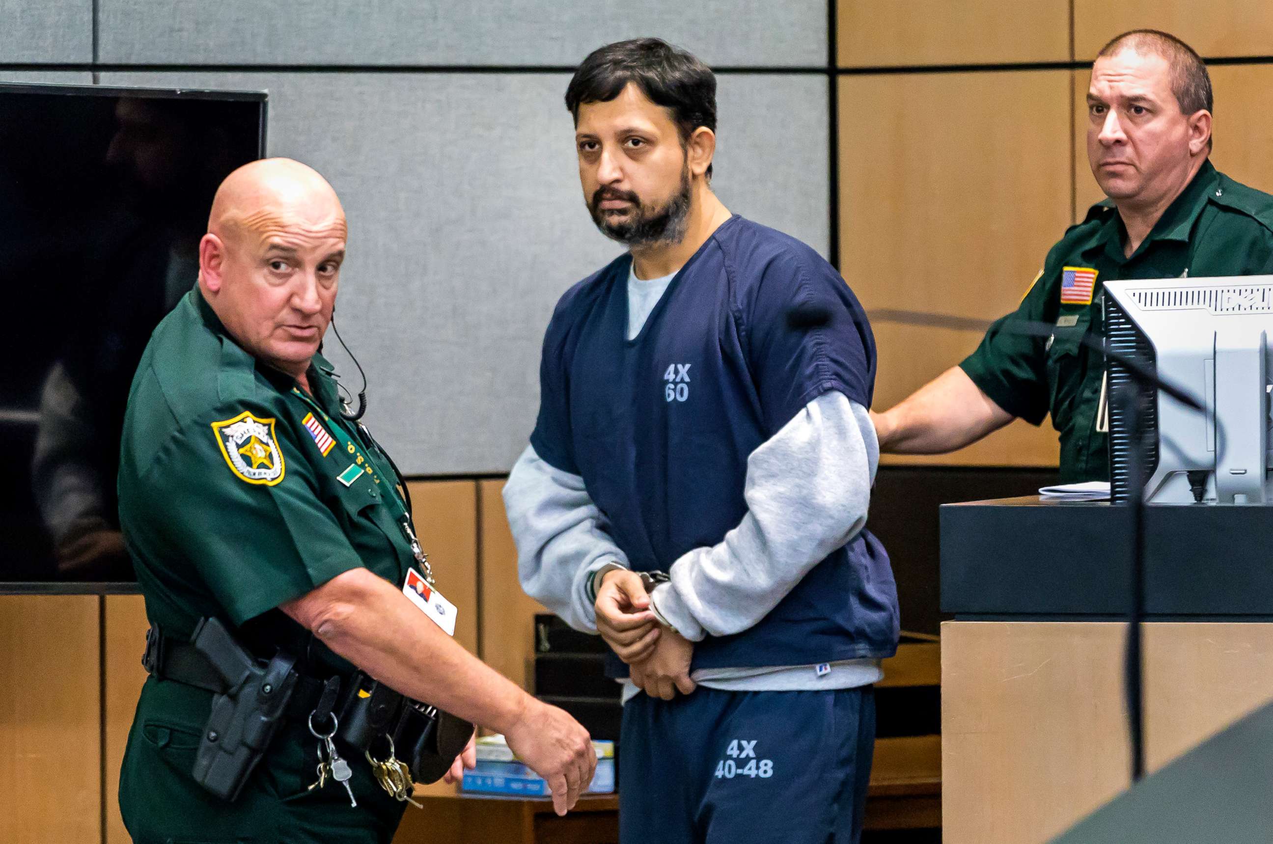 PHOTO: Nouman Raja is brought into the courtroom for sentencing for the shooting death of Corey Jones, April 25, 2019, in West Palm Beach, Fla.