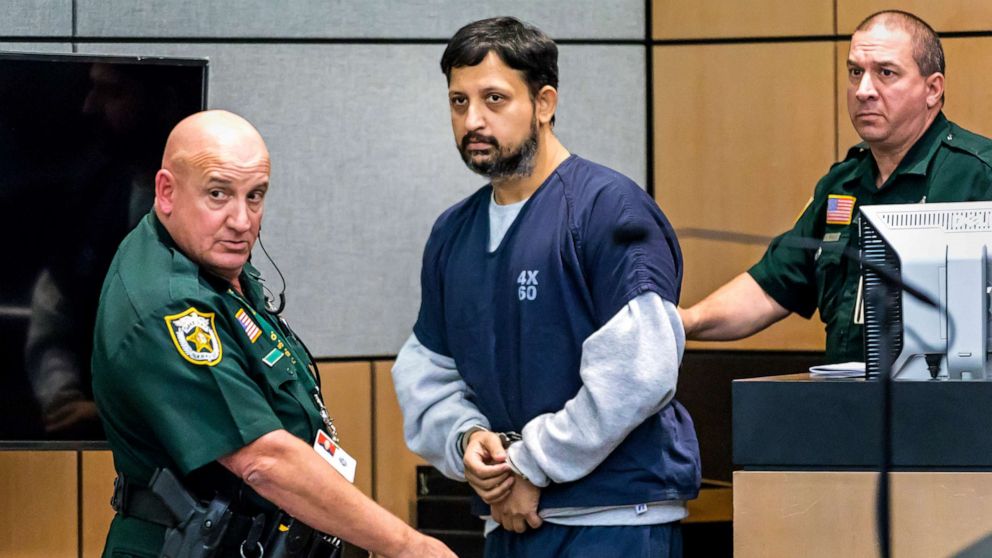 PHOTO: Nouman Raja is brought into the courtroom for sentencing for the shooting death of Corey Jones, April 25, 2019, in West Palm Beach, Fla.