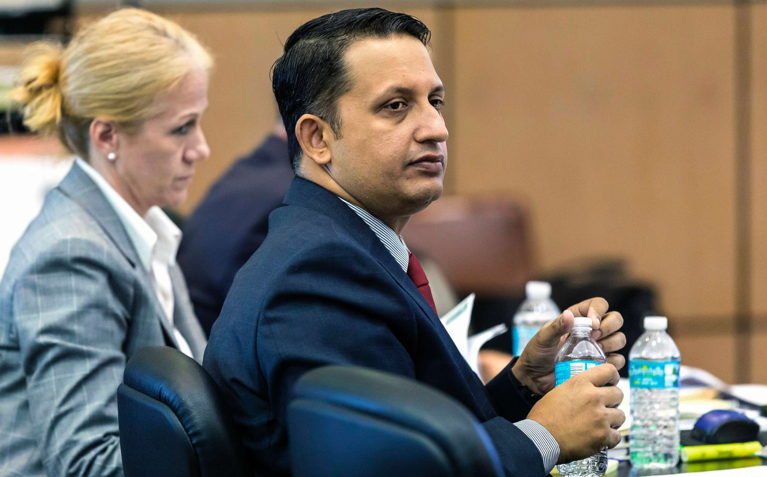 PHOTO: Nouman Raja listens to the testimony of Michael LaForte, a crime reconstruction expert, during his trial, March 5, 2019, in West Palm Beach, Fla.