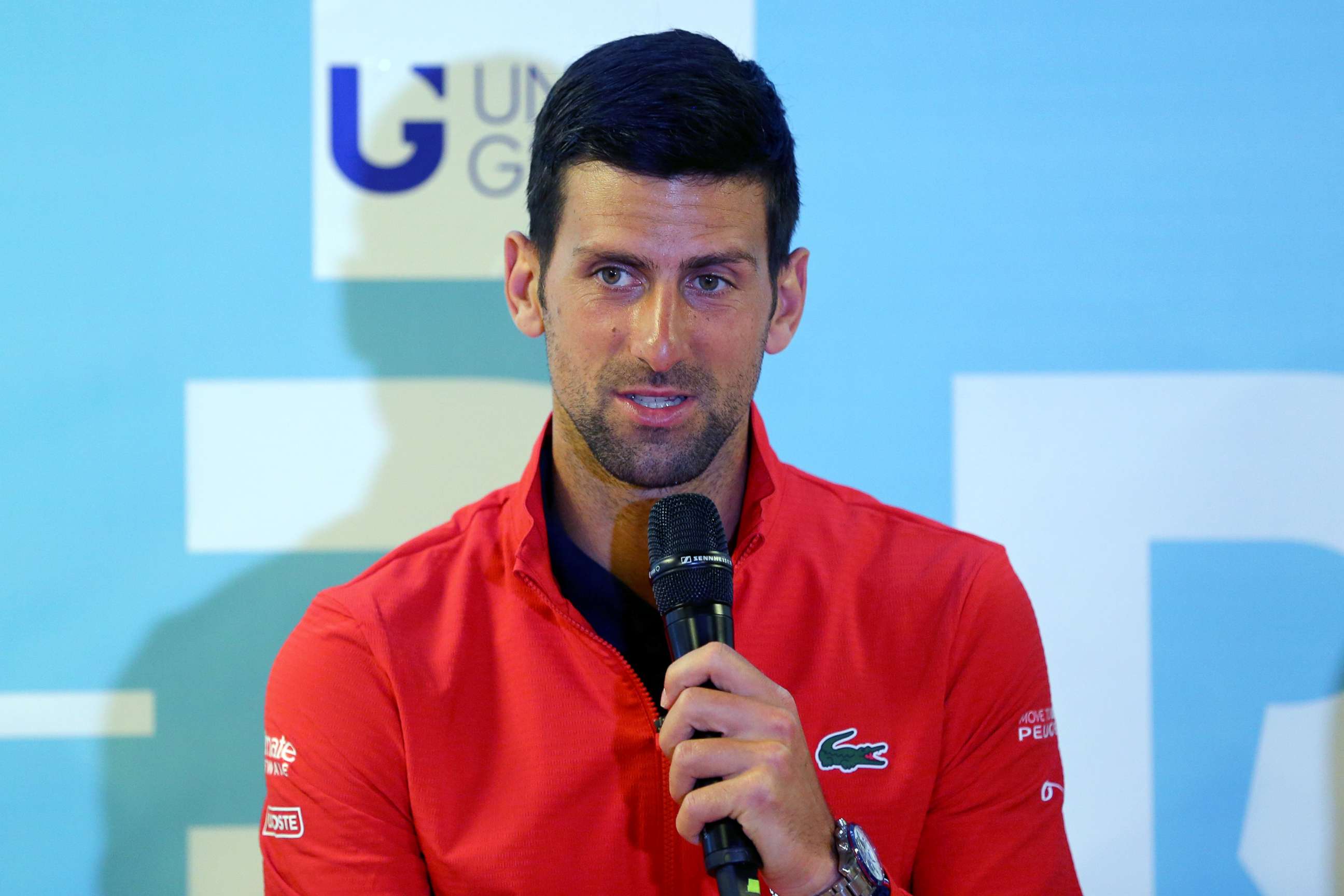 PHOTO: Serbia's Novak Djokovic speaks at a press conference, June 19, 2020, in Zadar, Croatia.