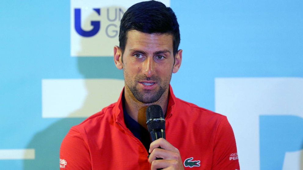 PHOTO: Serbia's Novak Djokovic speaks at a press conference, June 19, 2020, in Zadar, Croatia.