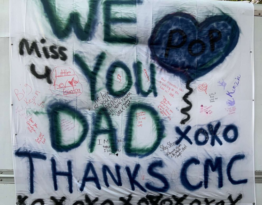 PHOTO: The Johnson family leave a message for the nurses at Catholic Medical Center. Their father, Rene Johnson, died of COVID-19 on Sunday.