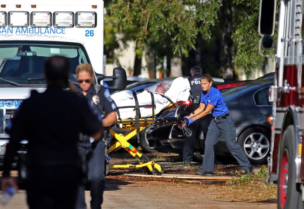 PHOTO: A woman is transported from The Rehabilitation Center at Hollywood Hills as patients are evacuated after a loss of air conditioning due to Hurricane Irma in Hollywood, Fla., Sept. 13, 2017.