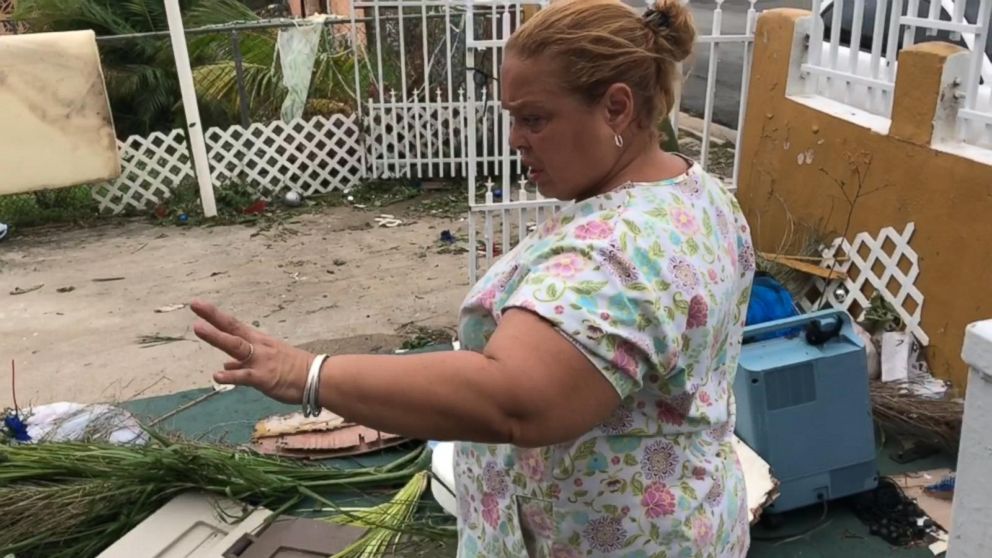 PHOTO: Maria Ortiz, a nursing home caregiver in Puerto Rico caring for residents, shows the conditions around the home after Hurricane Maria hit the US territory this week as a Category 4. 
