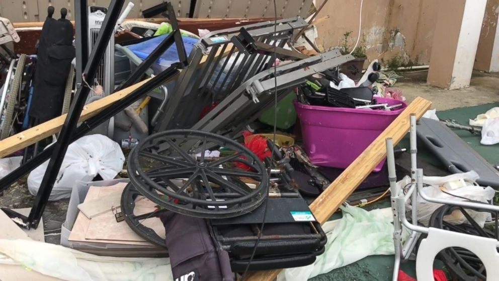 PHOTO: Maria Ortiz, a nursing home caregiver in Puerto Rico caring for residents, shows the conditions around the home after Hurricane Maria hit the US territory this week as a Category 4. 