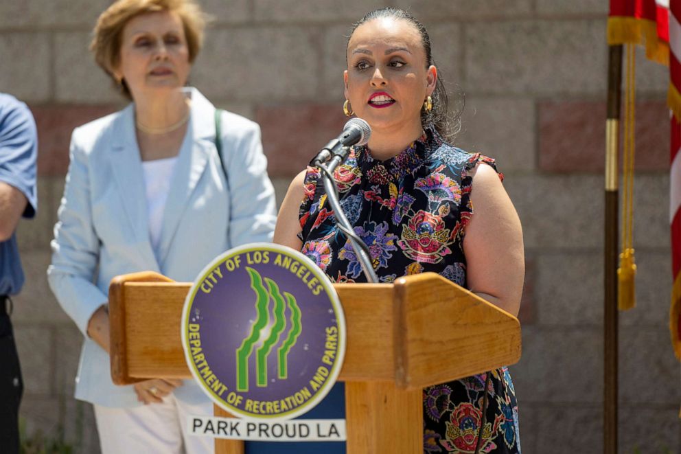 PHOTO: Los Angeles City Council President Nury Martinez speaks during a ribbon cutting ceremony for the new Branford Childcare Center in Los Angeles, June 13, 2022.