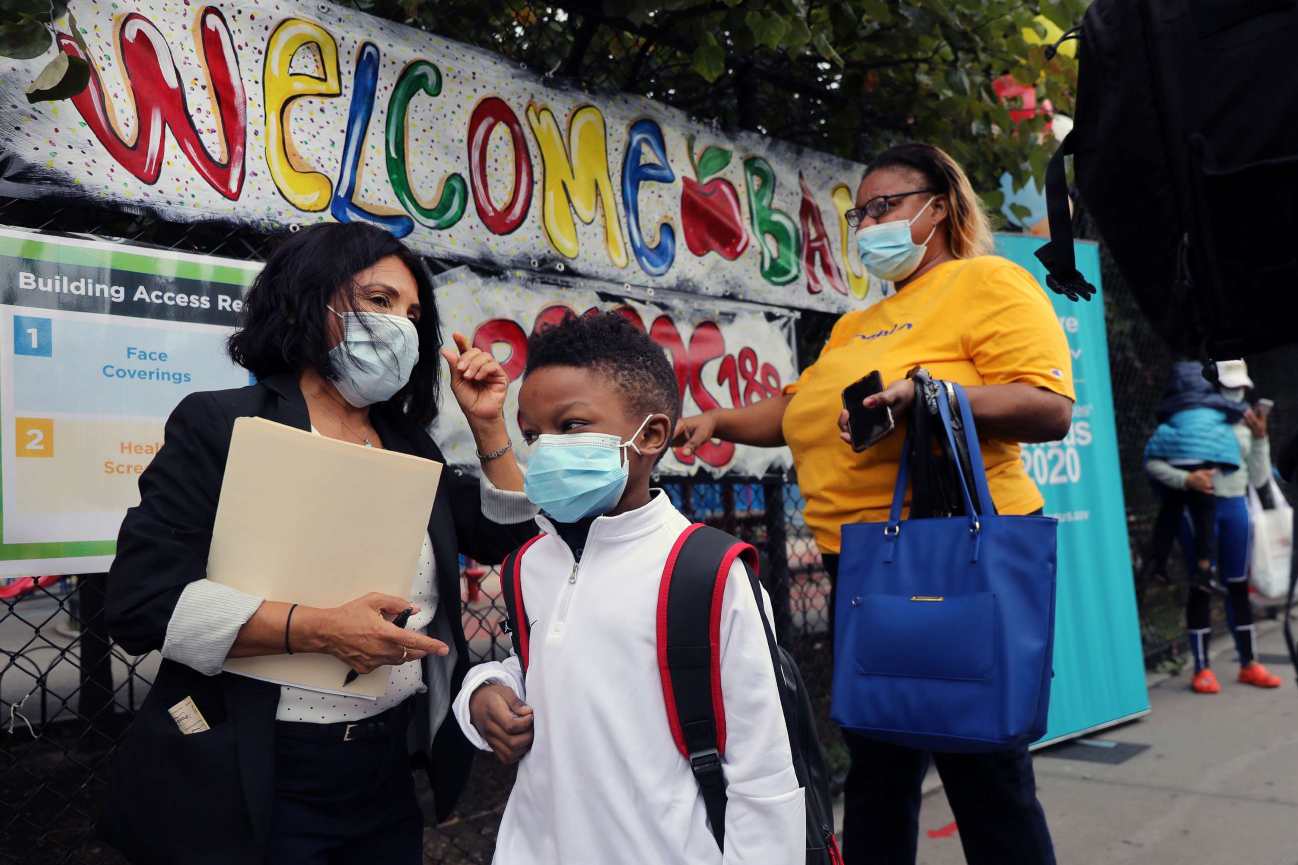 PHOTO: Elementary school students are welcomed back to P.S. 188 as the city's public schools open for in-person learning, Sept. 29, 2020, in New York.