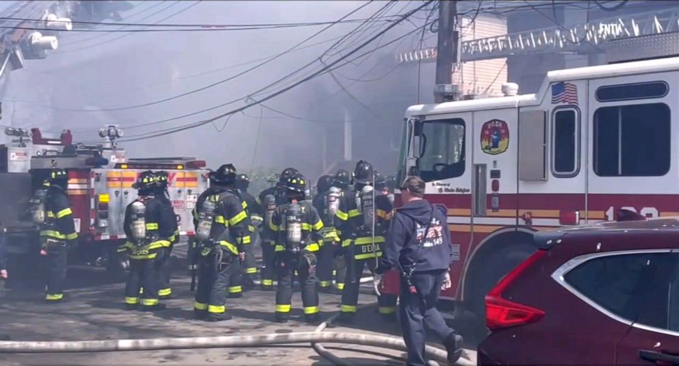 PHOTO: A ceiling collapsed as firefighters battled a third alarm blaze in the Canarsie aea of Brooklyn, New York, killing 31-year-old Firefighter Timothy Klein and resulting in several injured civilians and firefighters, on April 24, 2022.