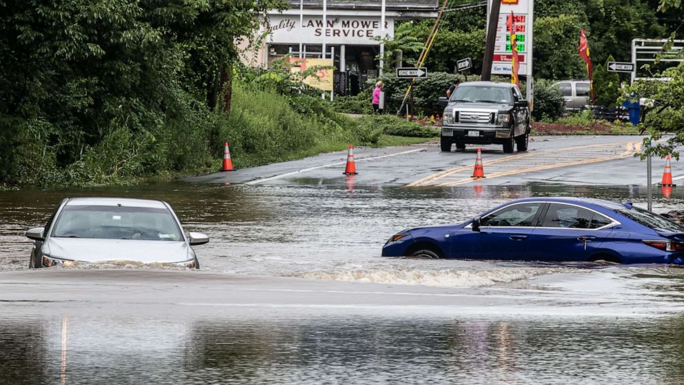 PHOTO: Route 202 in Yorktown, N.Y. was flooded July 10, 2023 after torrential storms Sunday evening led to flash flooding and at least one fatality in New York.