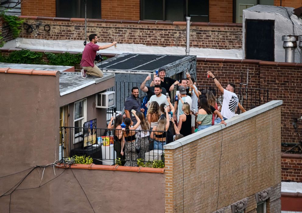 PHOTO:People party on a rooftop in Kips Bay as the city on Aug. 1, 2020 in New York City during the COVID-19 pandemic.