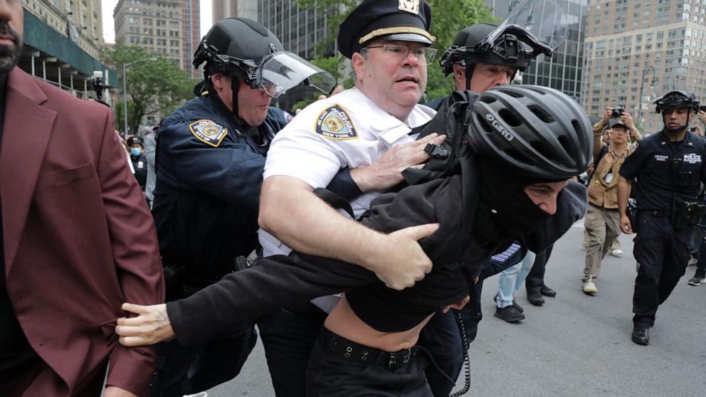 PHOTO: A protester is arrested during an "Ice Out of NYC" protest against US Immigration and Customs Enforcement and federal immigration operations, in New York City, June 9, 2025.