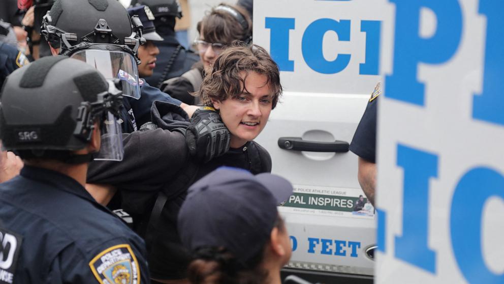 PHOTO: A protester is arrested during an "Ice Out of NYC" protest against US Immigration and Customs Enforcement and federal immigration operations, in New York City, June 9, 2025.