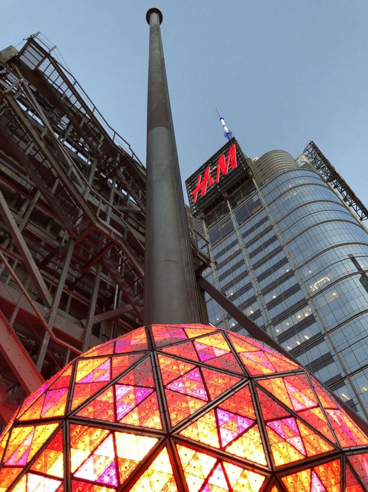 PHOTO: The ball is lit and in place above Times Square in New York, Dec. 27, 2017 ahead of New Year's Eve celebrations. 