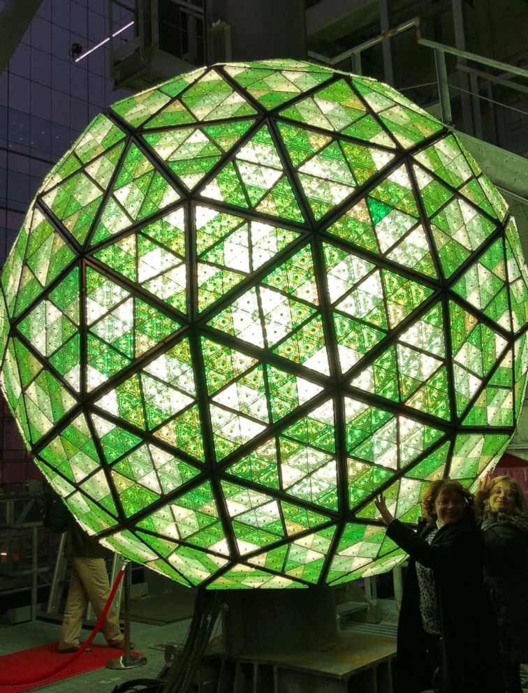 PHOTO: The Waterford Crystal ball is lit before it is installed ahead of New Year's Eve in Times Square, New York, Dec. 27, 2017.