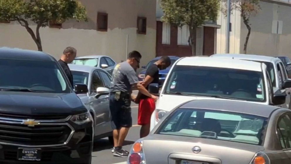 PHOTO: Murder suspect Danuel Drayton, 27, is arrested in the North Hollywood neighborhood of Los Angeles, July 23, 2018.