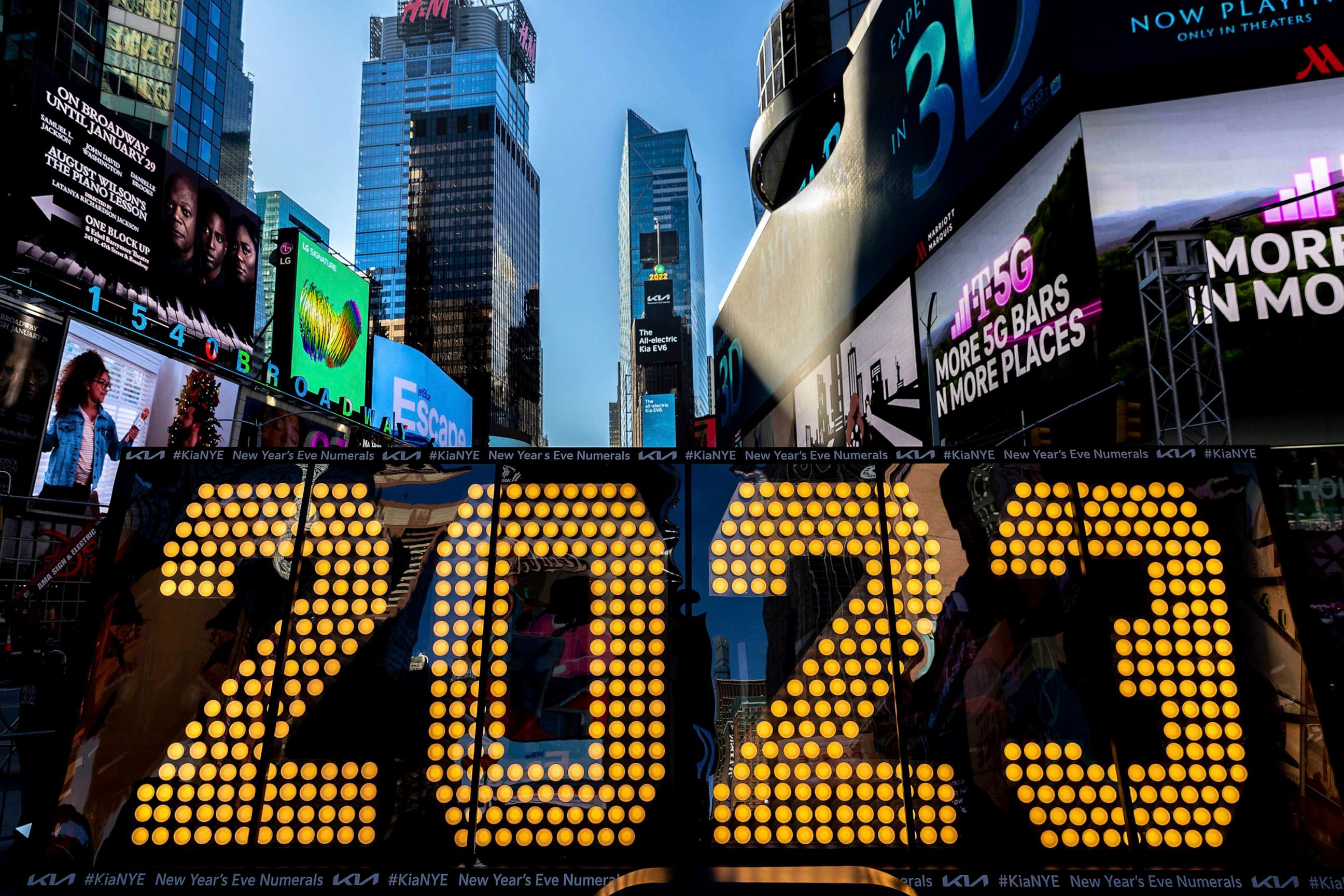 PHOTO: The 2023 New Year's Eve numerals are displayed in Times Square, Dec. 20, 2022, in New York.